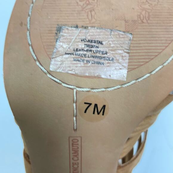 Vince Camuto | Kaiann Tan Suede Leather Lace Up Cut Out Block Heel Sandals - Picture 10 of 11